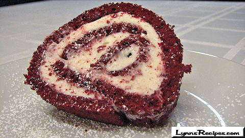 Red Velvet Cake Roll -- Lynn's Recipes Valentine's Day